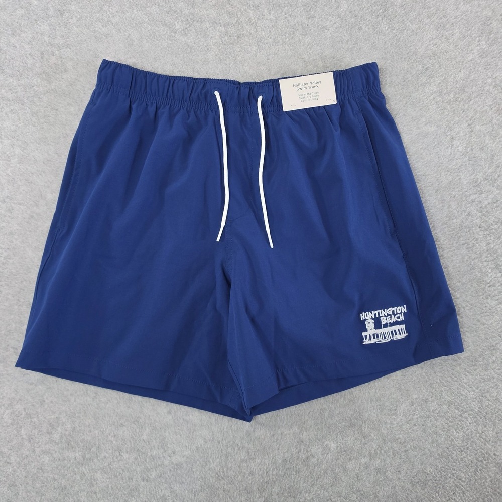 NWT Hollister Volley Swim Trunks Mens Sz S Lined Huntington Beach Blue 5" Shorts